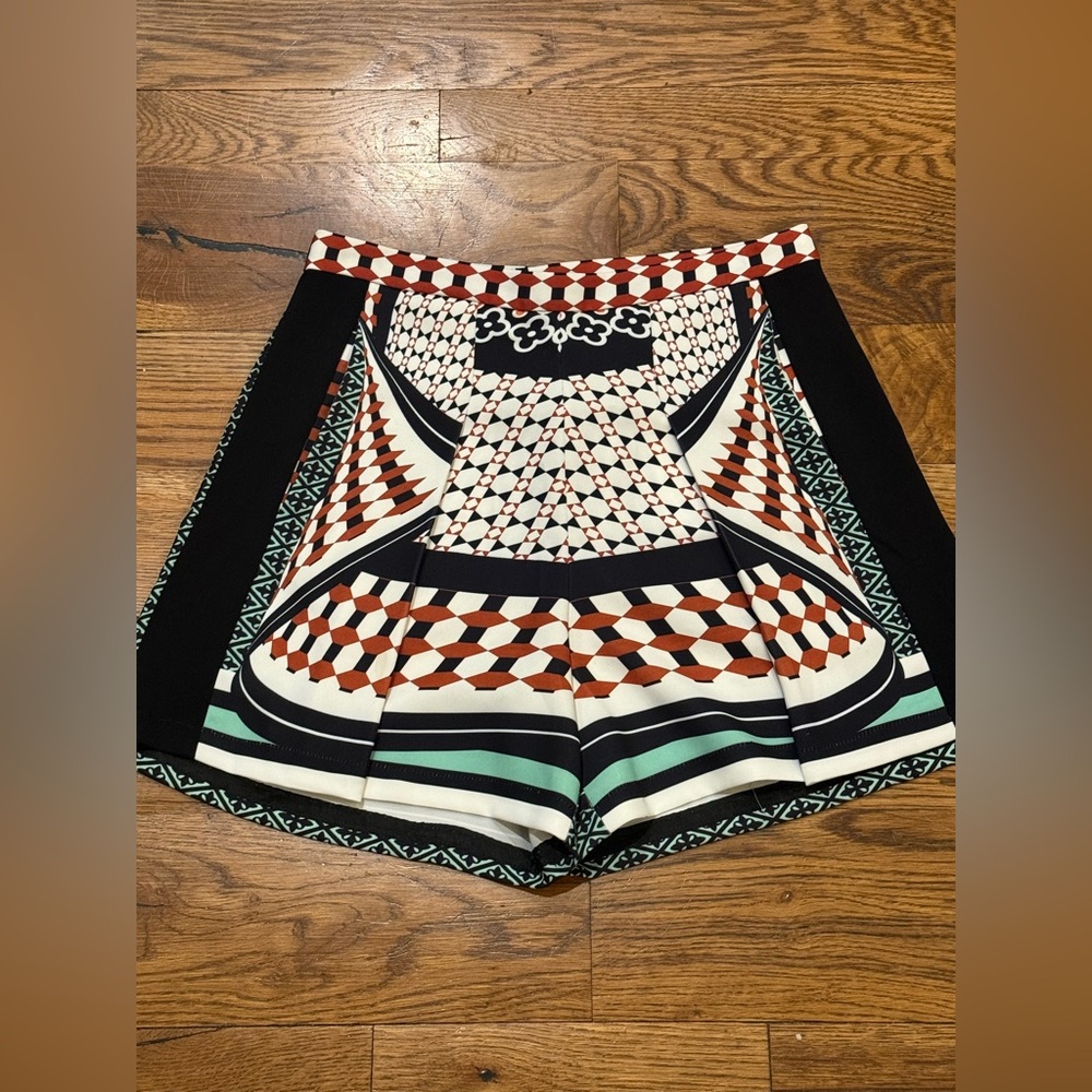 Clover Canyon Geometric High Waist Shorts in Black, White, Rust & Mint